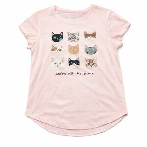 NWT Wonder Nation Girls S 6-6X Pink Cat Faces Graphic Tee We’re All